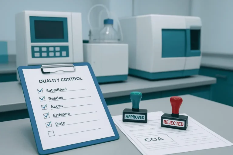 GLP-3 Certificate of Analysis with approval and rejection stamps.