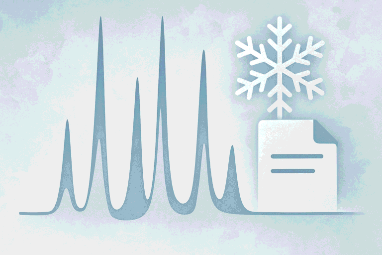 Scientific data visualization with snowflake and document icon.