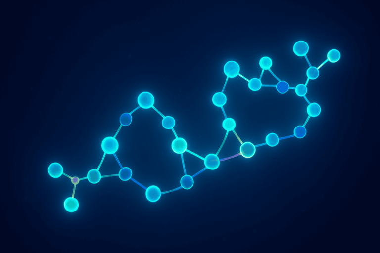 Digital illustration of BPC-157 and TB-500 peptide molecules for health optimization.