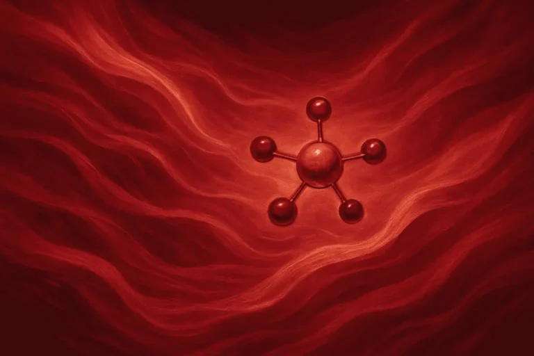 GHK-Cu research peptide structure on red background.