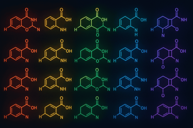 Colorful molecular structures representing peptide research and synthesis.