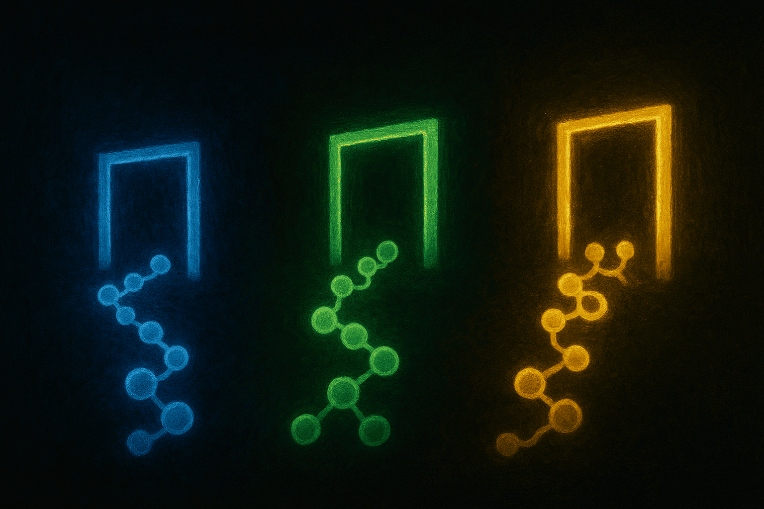Neon-lit molecular structures representing peptide verification for quality and standard compliance.