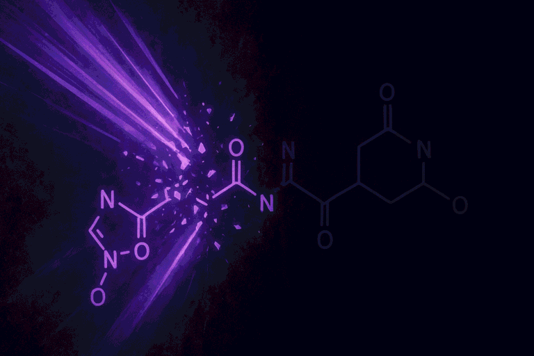 Molecular structure of alpha peptides with vibrant purple effects.