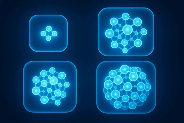 Digital illustration of molecular structures representing peptides and biochemistry.