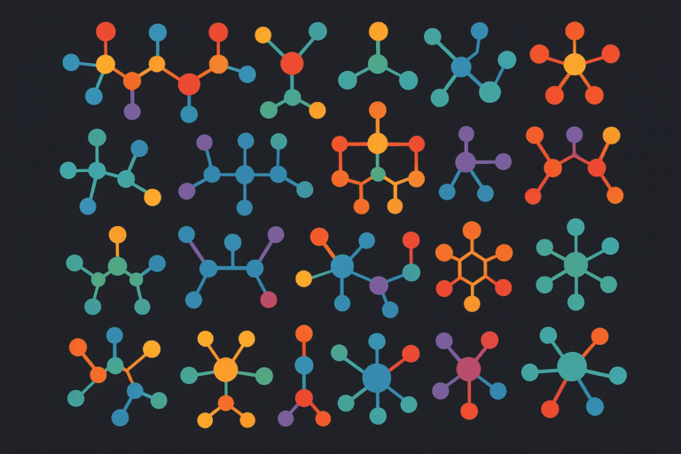 Colorful molecular structures representing peptides on a dark background.