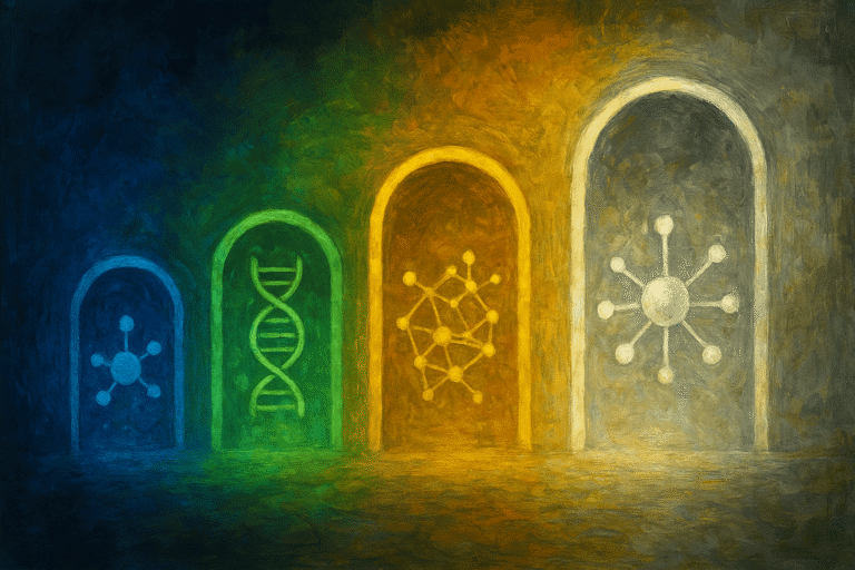 Colorful abstract of molecular structures representing peptide research and development.
