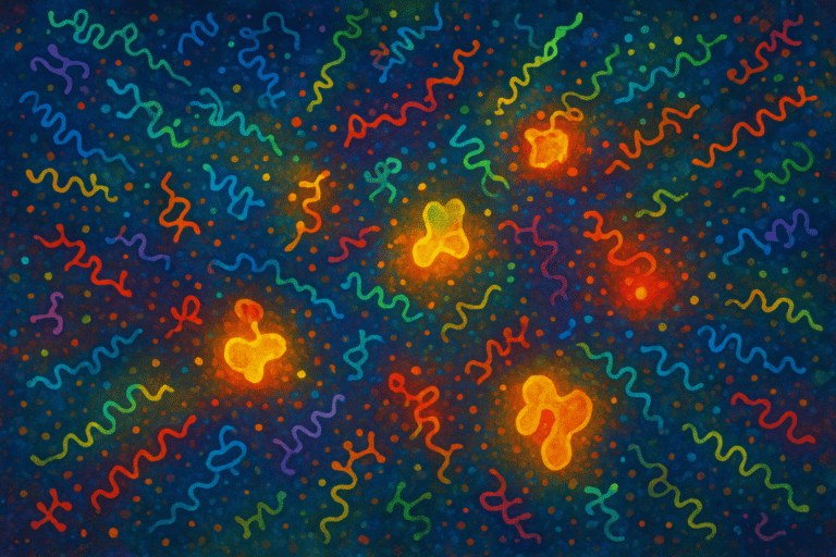 Colorful abstract image of peptides and molecular structures for health optimization.