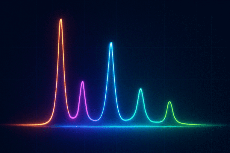 Peptide purity analysis with spectral peaks in vibrant colors.