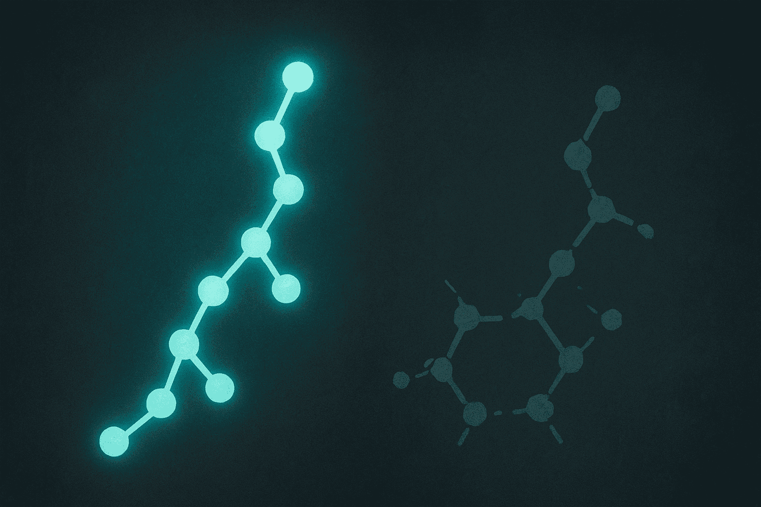 Glowing peptide molecular structures for research and development.