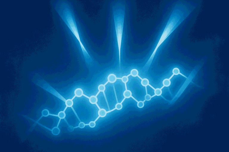 Peptide molecular structure with glowing lines and nodes, representing biochemical compounds.