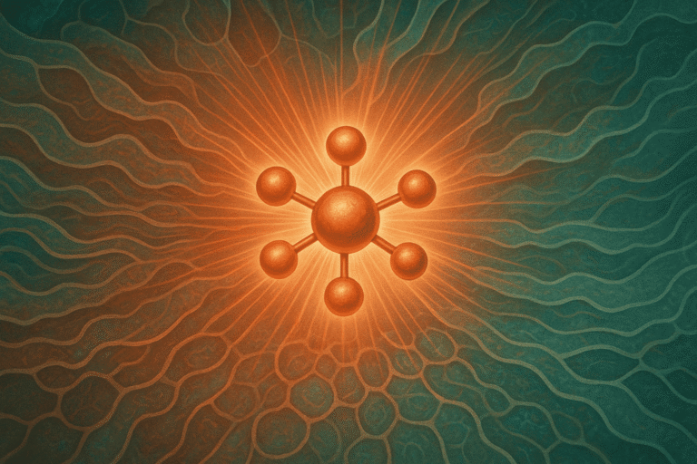 Illustration of a molecular structure representing peptides, highlighting biochemical focus.