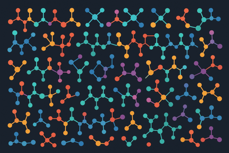 Colorful peptide molecular structures on a dark background.