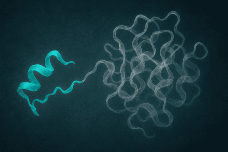 Illustration of peptide chains representing Alpha Peptides for health and fitness.