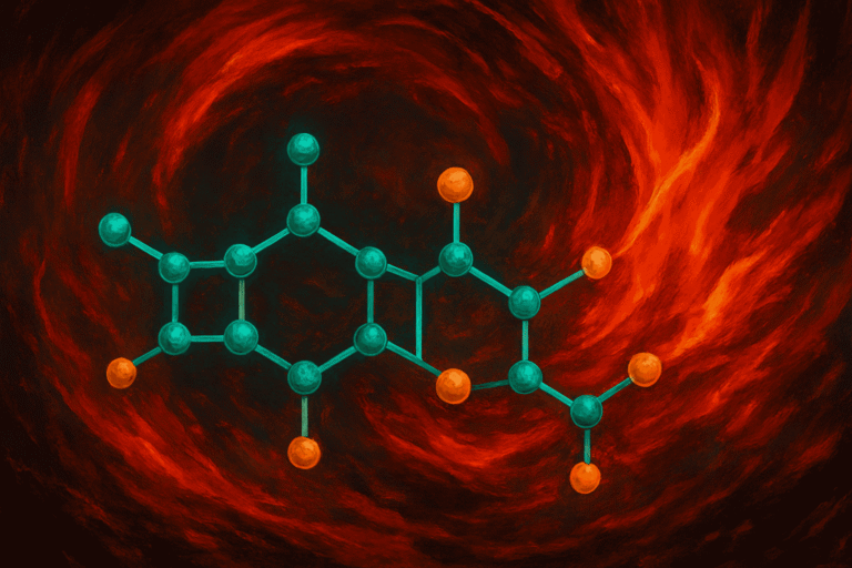 Molecular structure of alpha peptides against a fiery cosmic background.