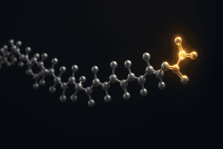 Detailed molecular structure of alpha peptides highlighting chemical bonds and composition.