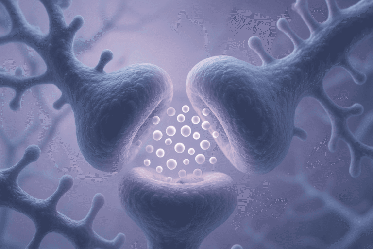 Close-up of peptide bonds forming between neurons in the brain synapse.